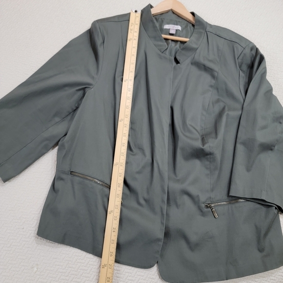 Roz & Ali Green Jacket Blazer Open Front Zipper pockets Size 3X - Picture 10 of 13